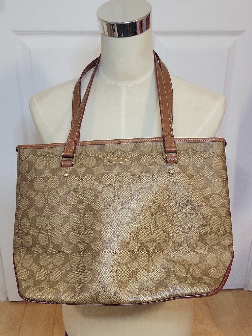 Coach Canvas Tote in Khaki and Brown